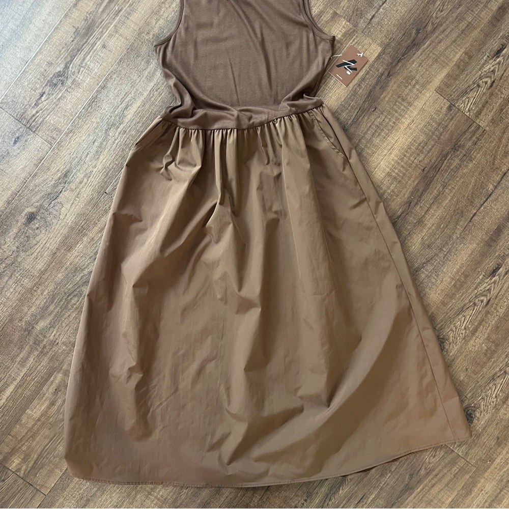 Naked Zebra Chocolate Brown Mock Turtleneck Midi Dress Mixed Media NWT M - Picture 3 of 8